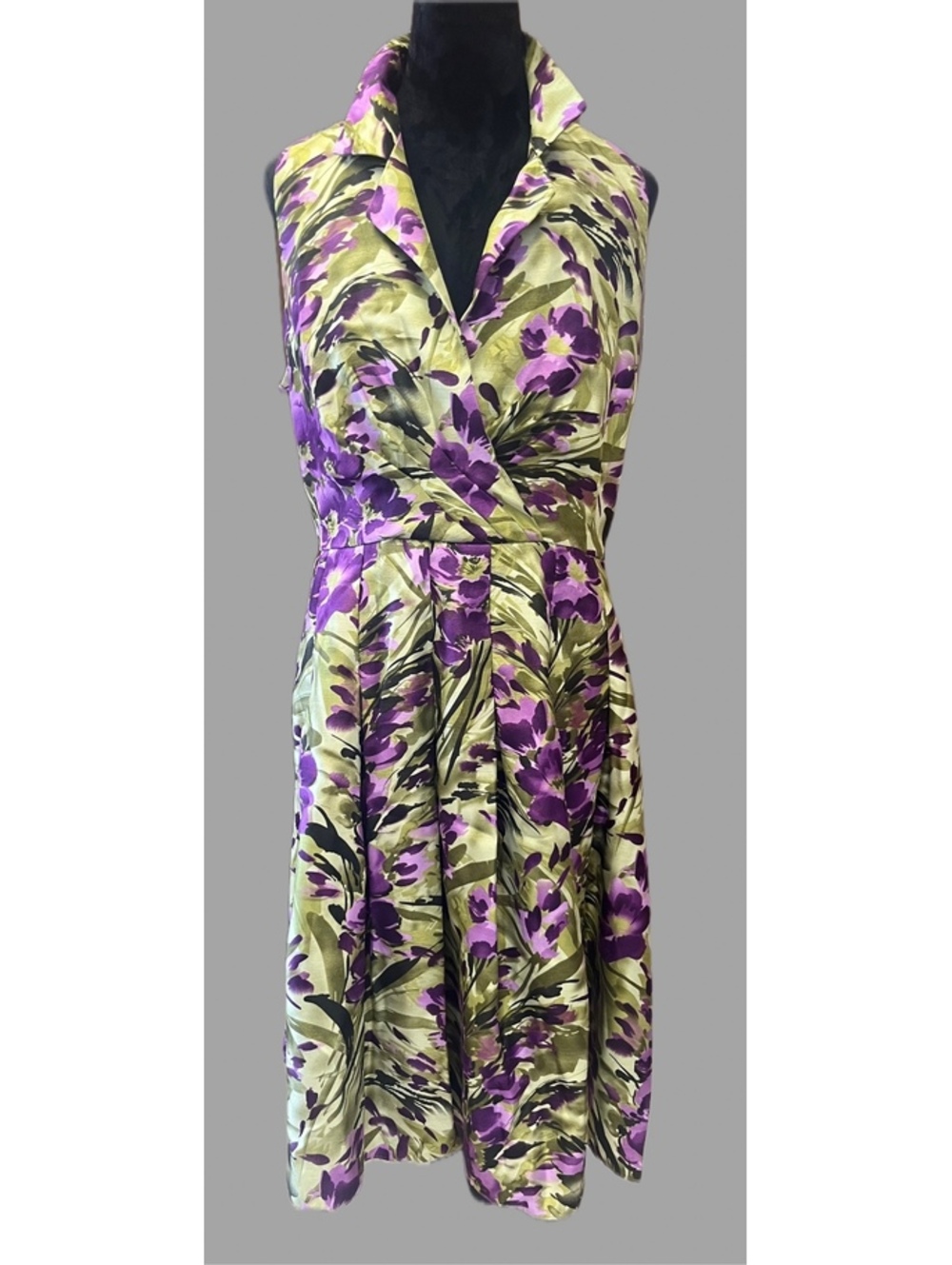 Jessica Howard Purple and Green Floral Fit-and-Flare Midi Dress